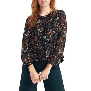 Madewell Finch Floral Bird Print Peplum Blouse Sleeve Sheer Top Small